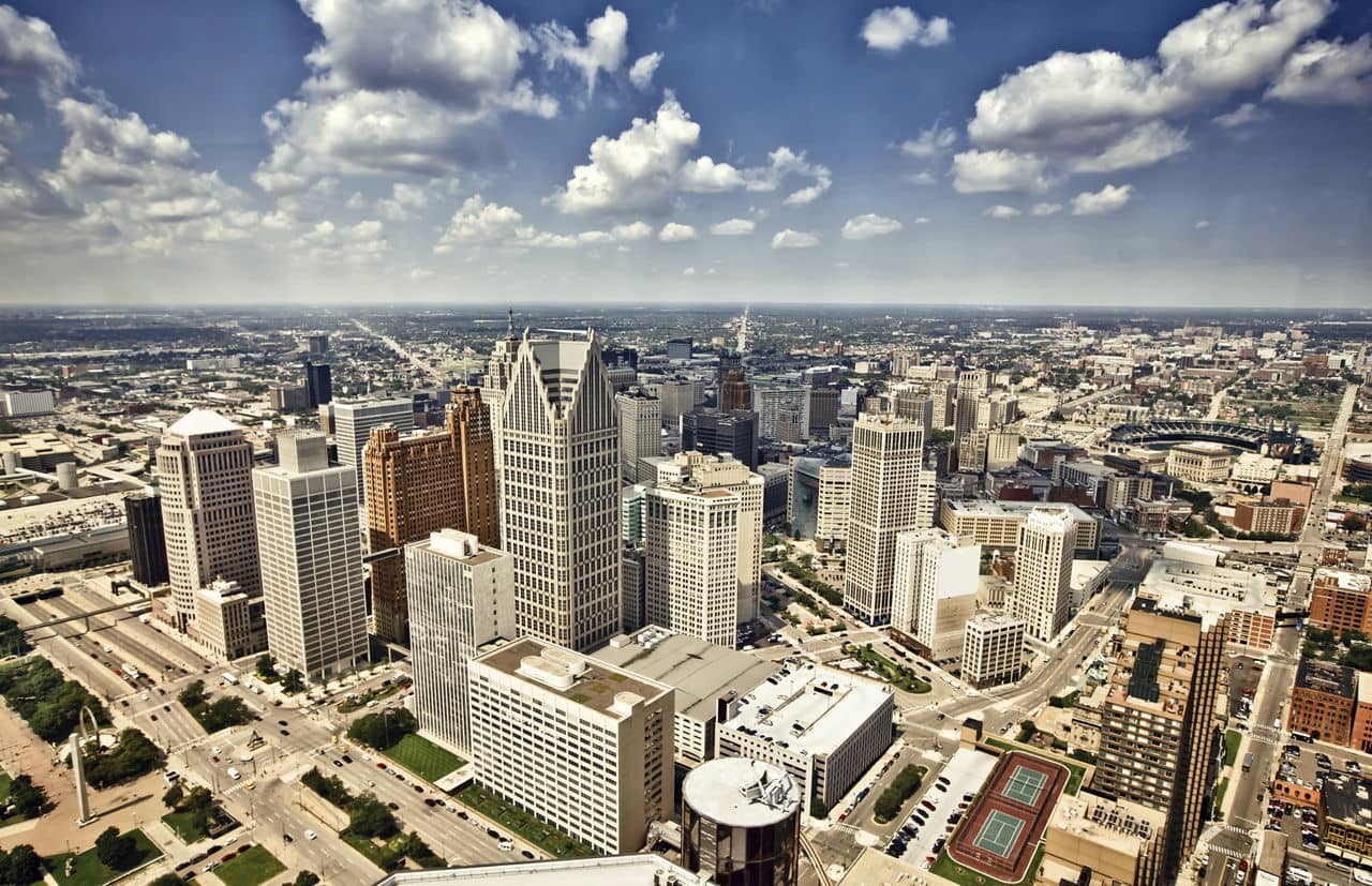 Aerial view of abandoned downtown of Detroit, Michigan