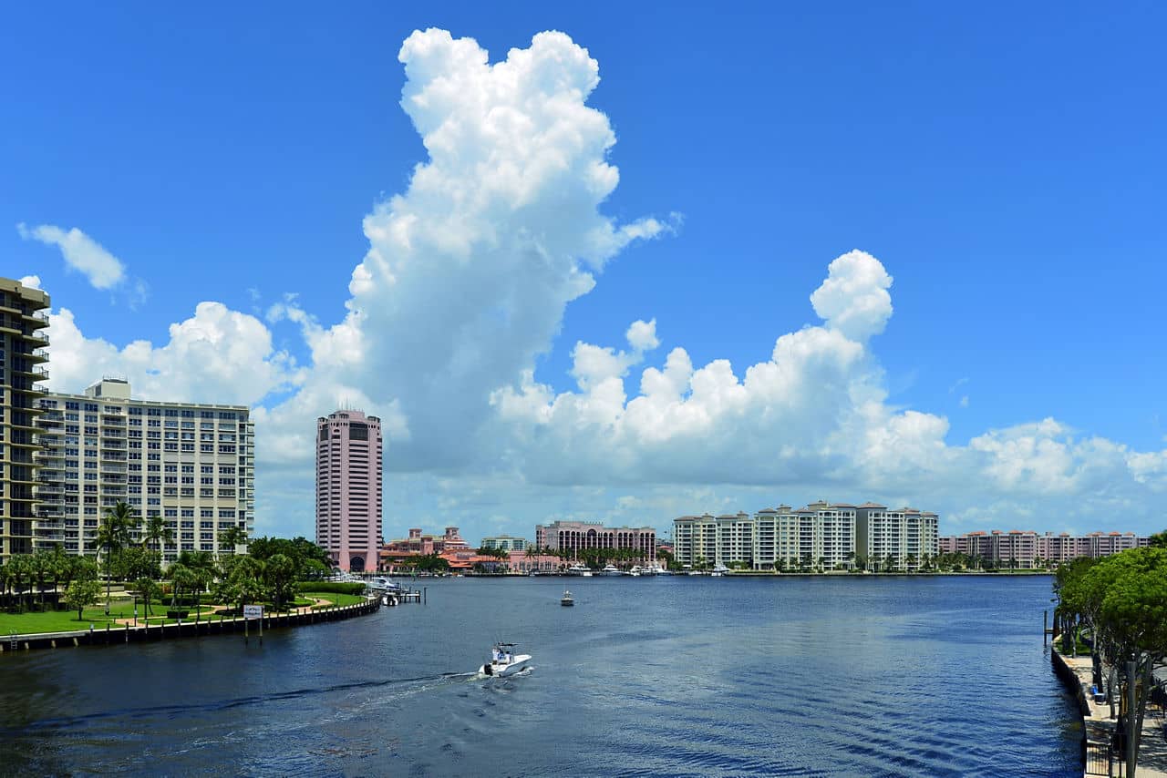 luxury waterfront development of homes, docks, condominiums and hotels in boca raton, florida