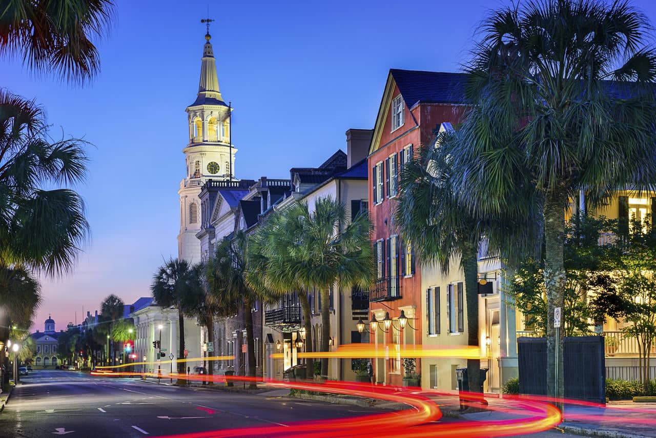 Charleston, South Carolina, USA cityscape at  St. Michael's Episcopal Church.