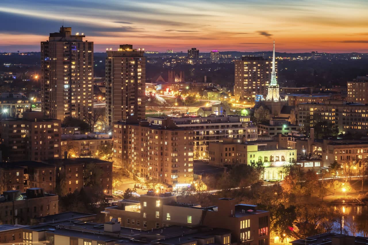 Minneapolis during autumn at sunset
