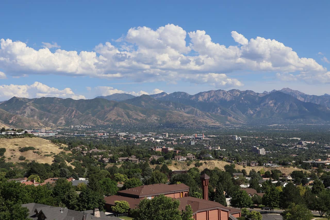 A beautiful mountain range surrounding Salt Lake City on a sunny day, Utah