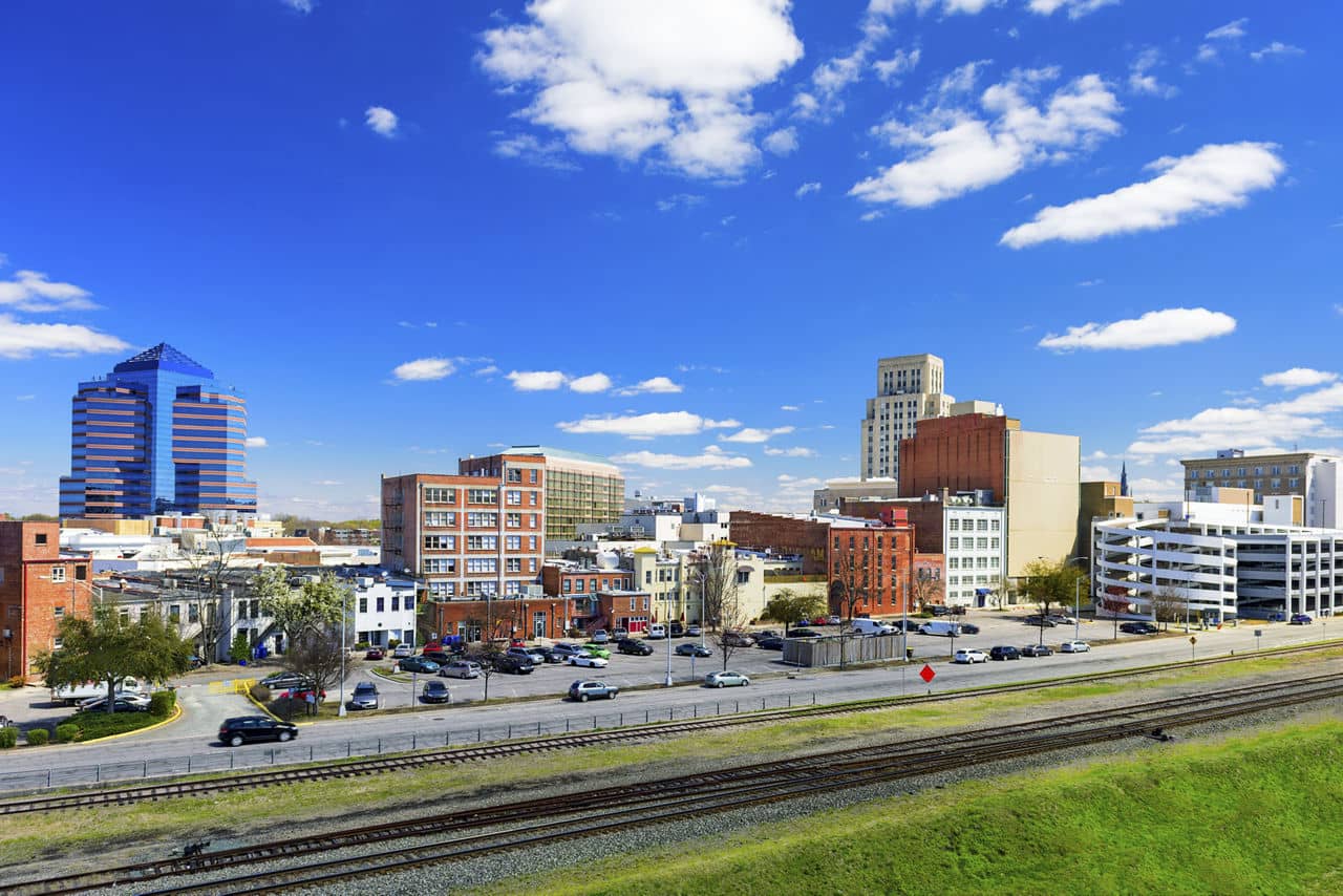 Durham, North Carolina, USA downtown cityscape.