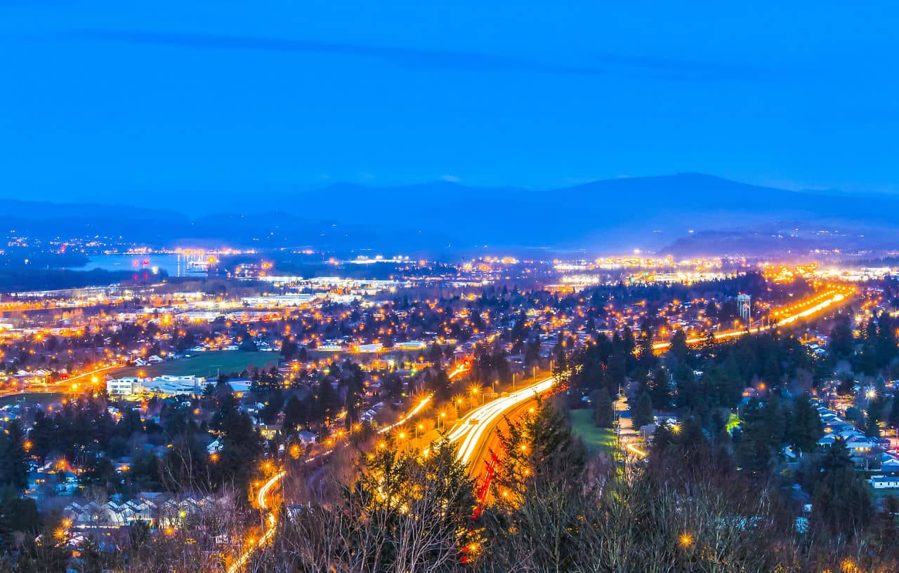 scene overlook view of Portland  city at night,Portland,Oregon,usa.