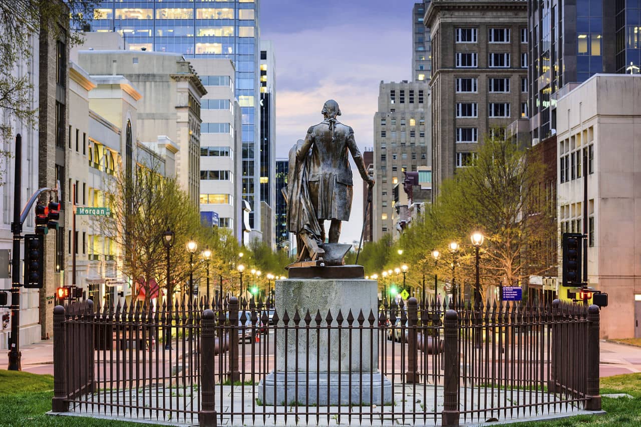 Raleigh, North Carolina, USA downtown as viewed from the Capitol Building grounds.
