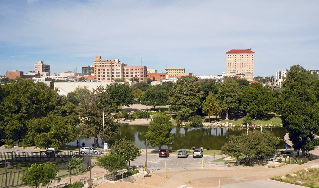 Buildings and architecture downtown city park skyline Lubbock, Texas