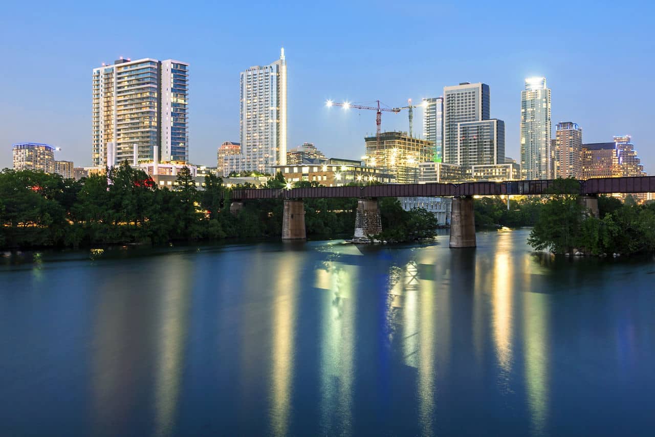 Austin city illuminated at night. Texas, United States