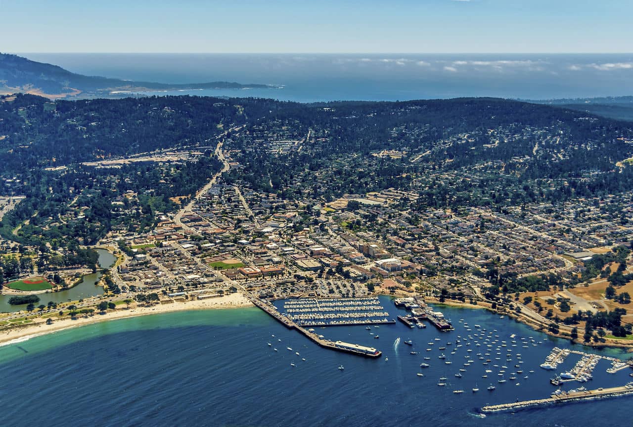 City of Monterey in California seen from the plane on a sunny day.