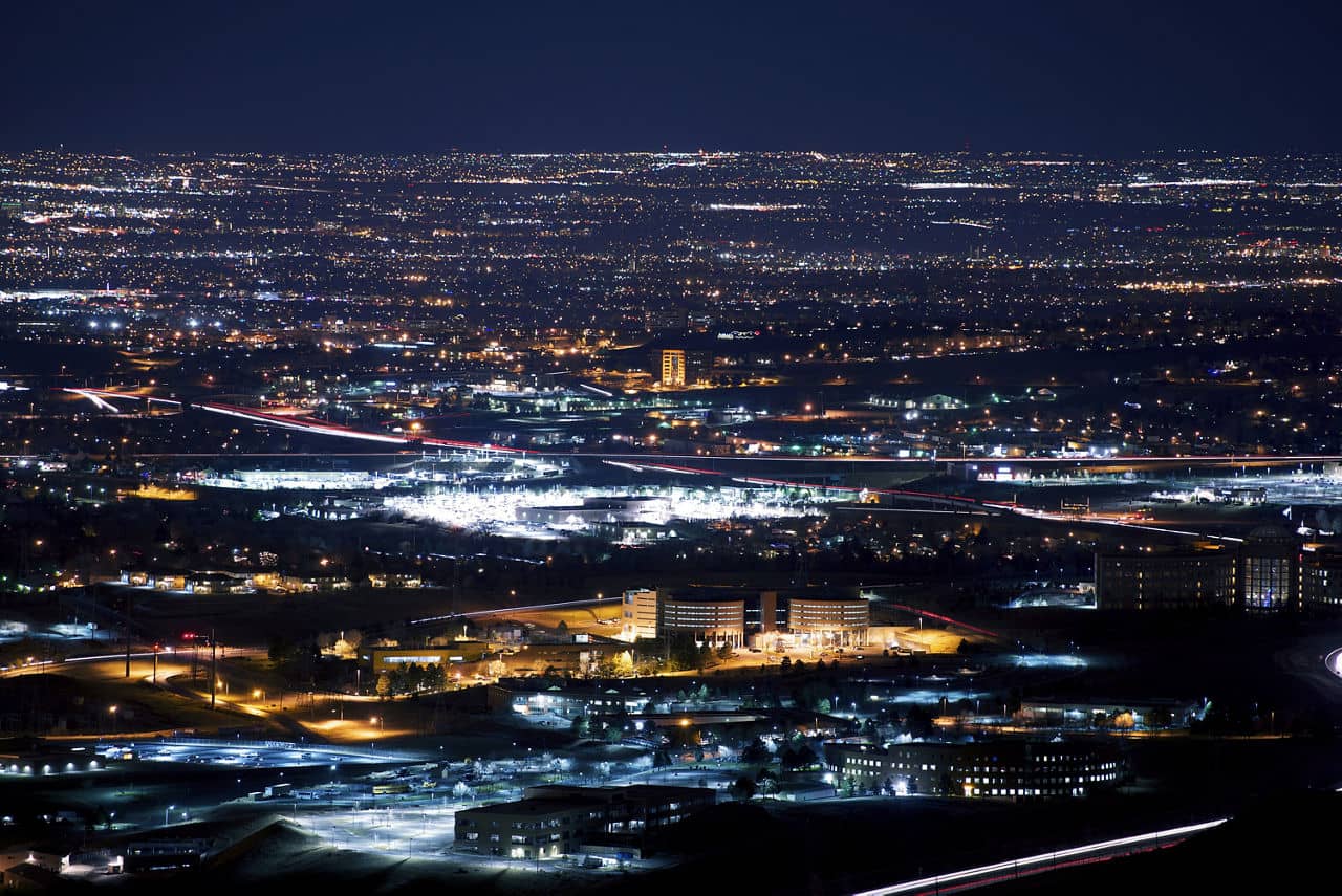 Denver Metro Area at Night. Urban Panorama