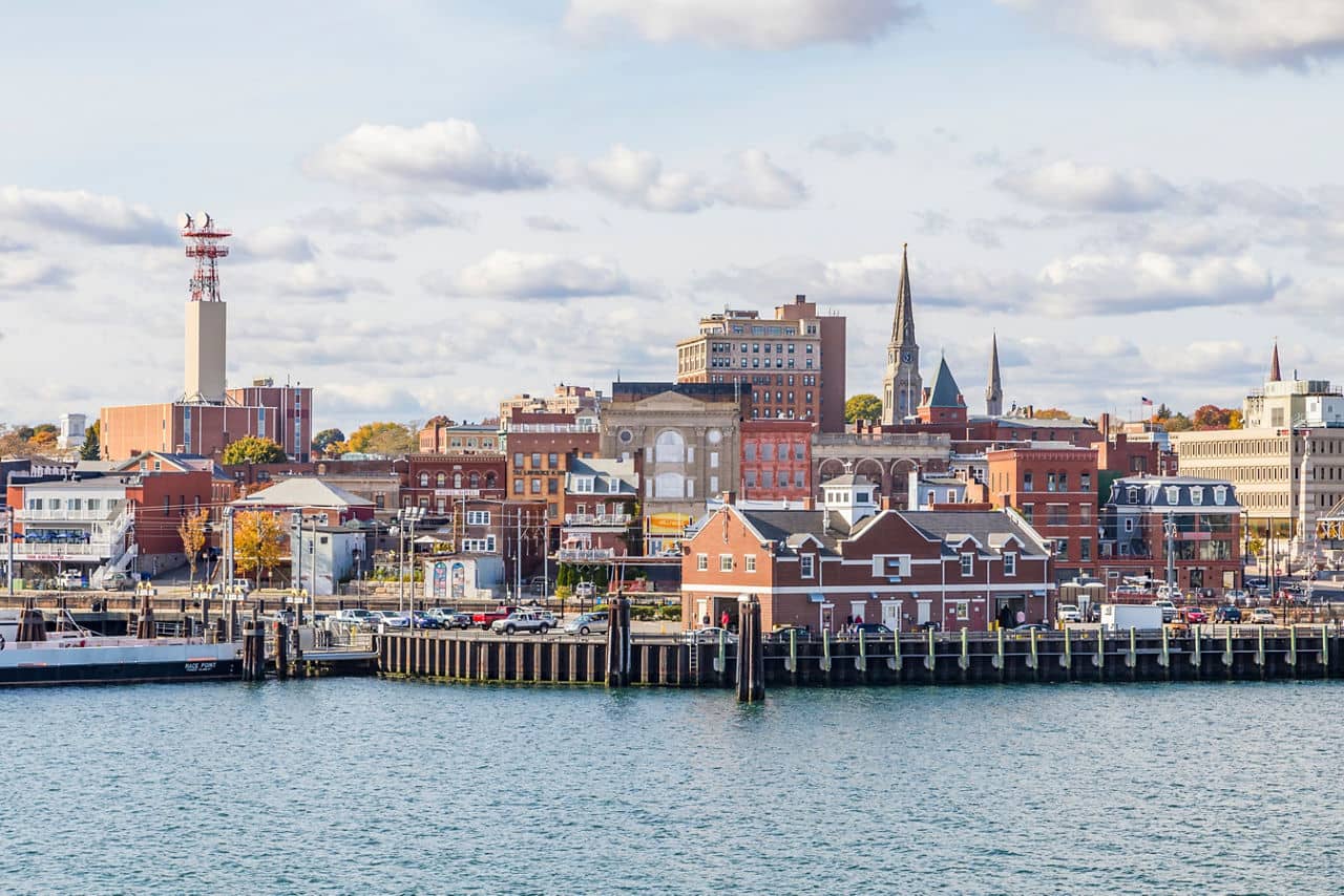 view to skyline of New London in Connecticut, USA.