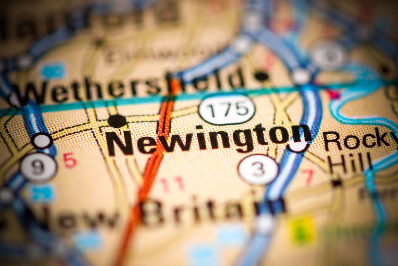 Newington, Connecticut on a geography map