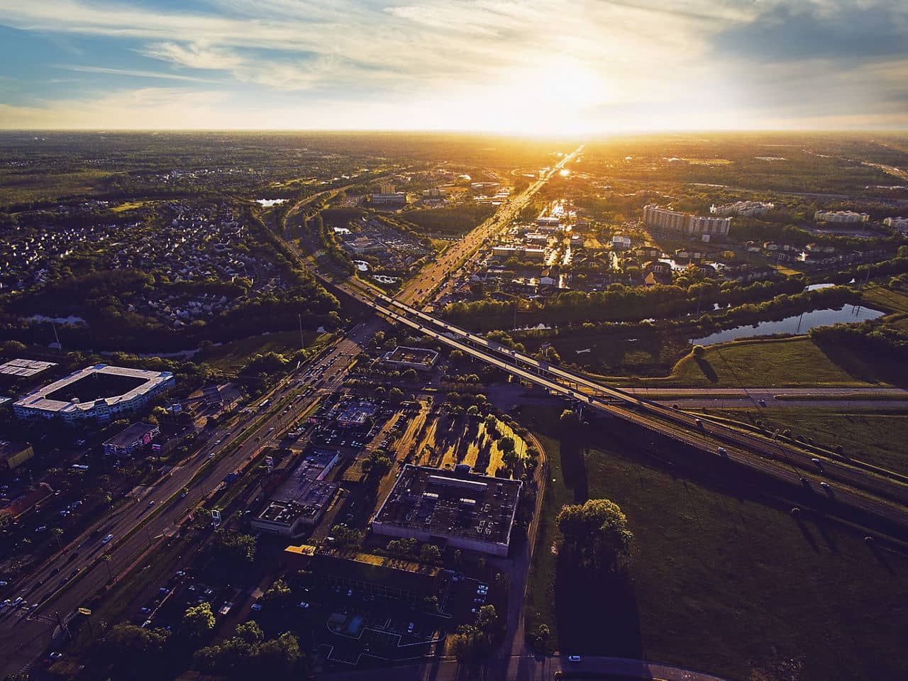 Aerial view of sunset over Kissimmee Florida
