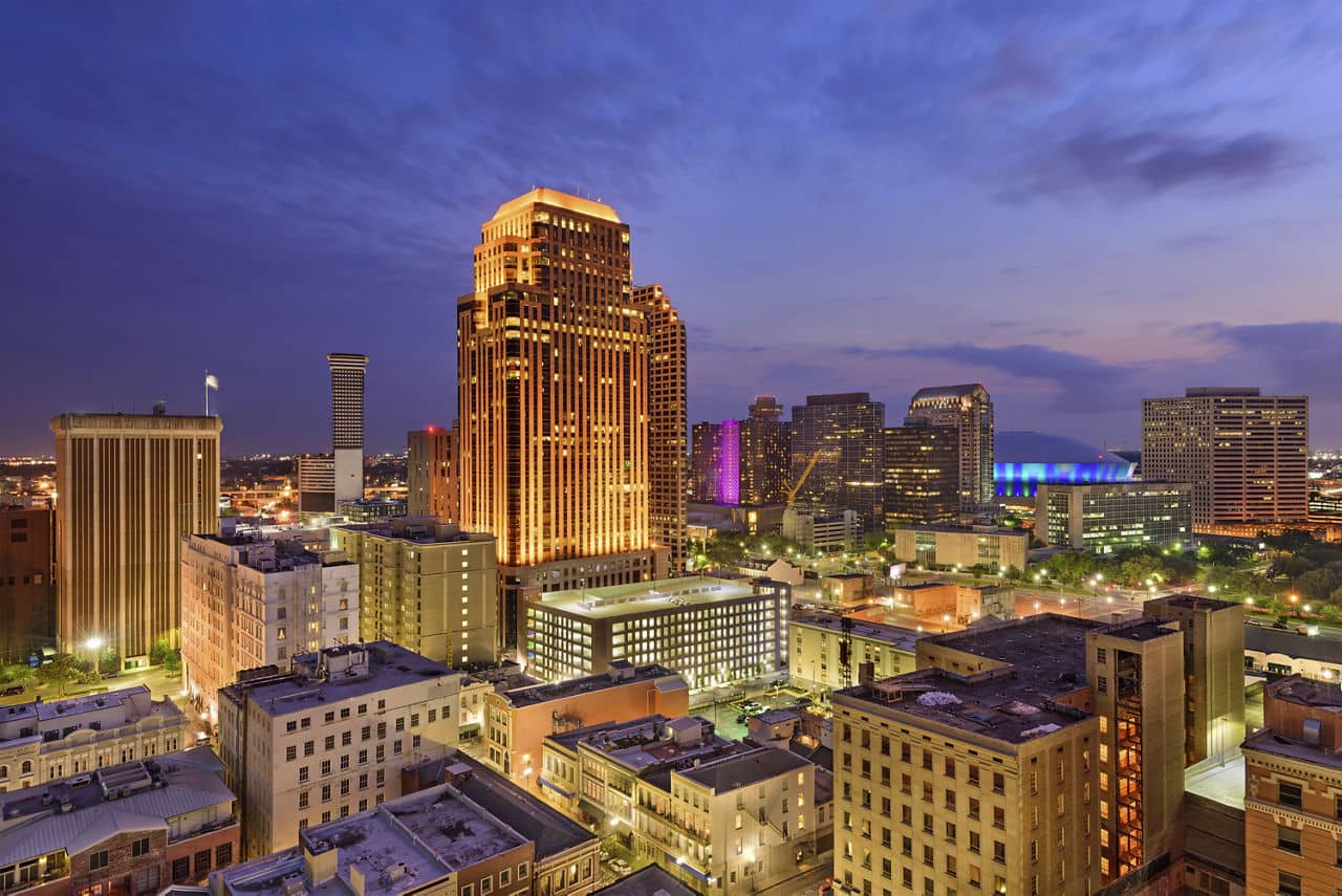 New Orleans, Louisiana, USA CBD skyline at night.