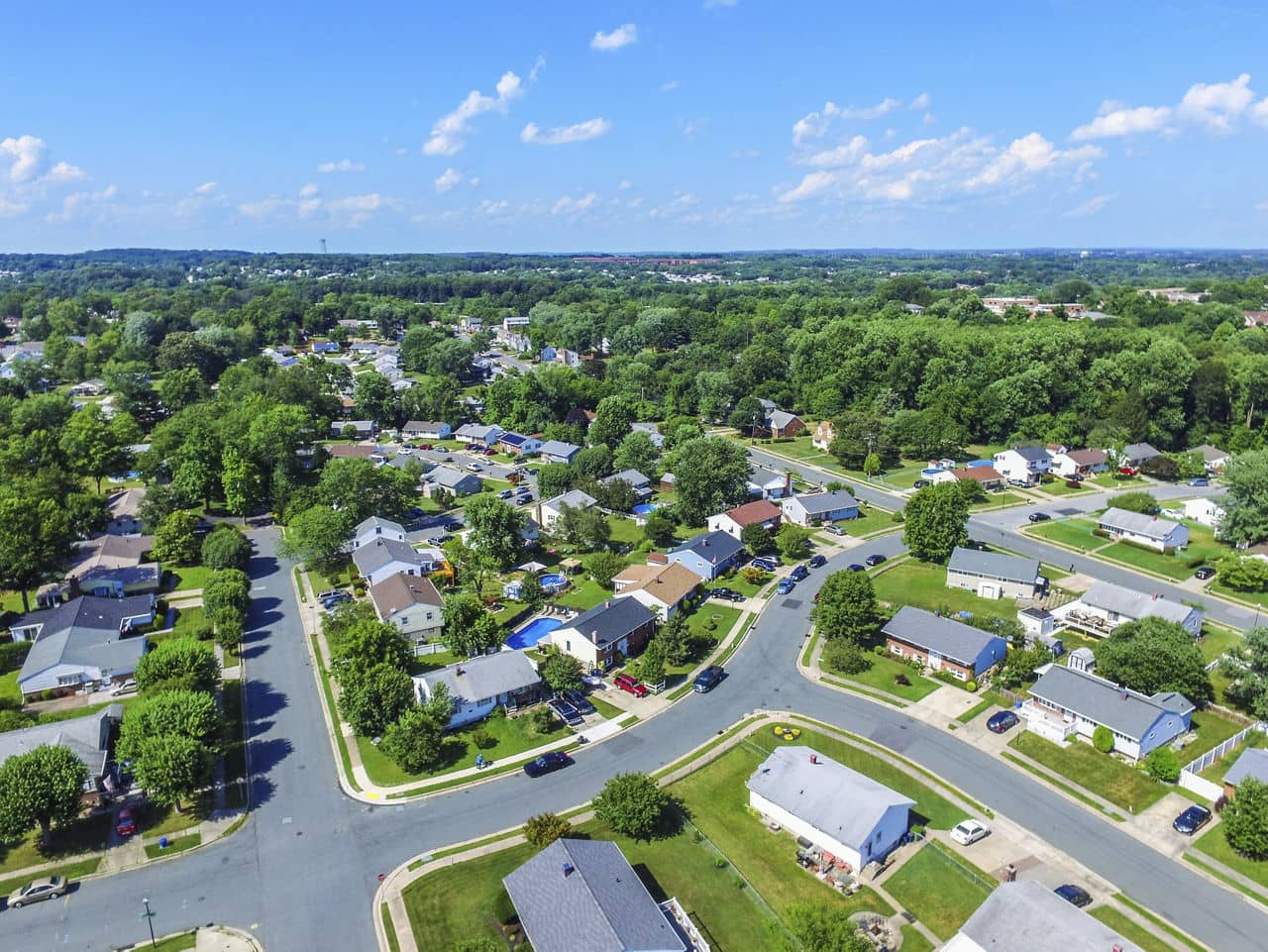 Aerial of a Neighborhood in Parkville in Baltimore County, Maryland
