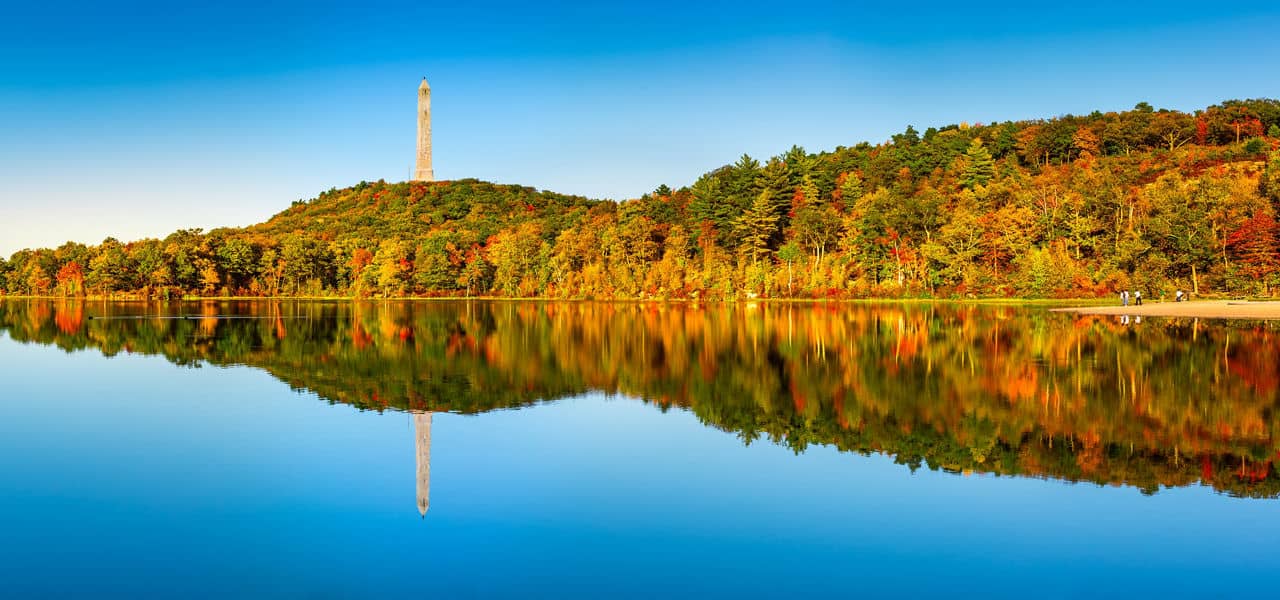 High Point war veterans monument in Kittatinny mountains, New Jersey. High Point is the highest elevation in the NJ state at 1,803 feet (550 m)