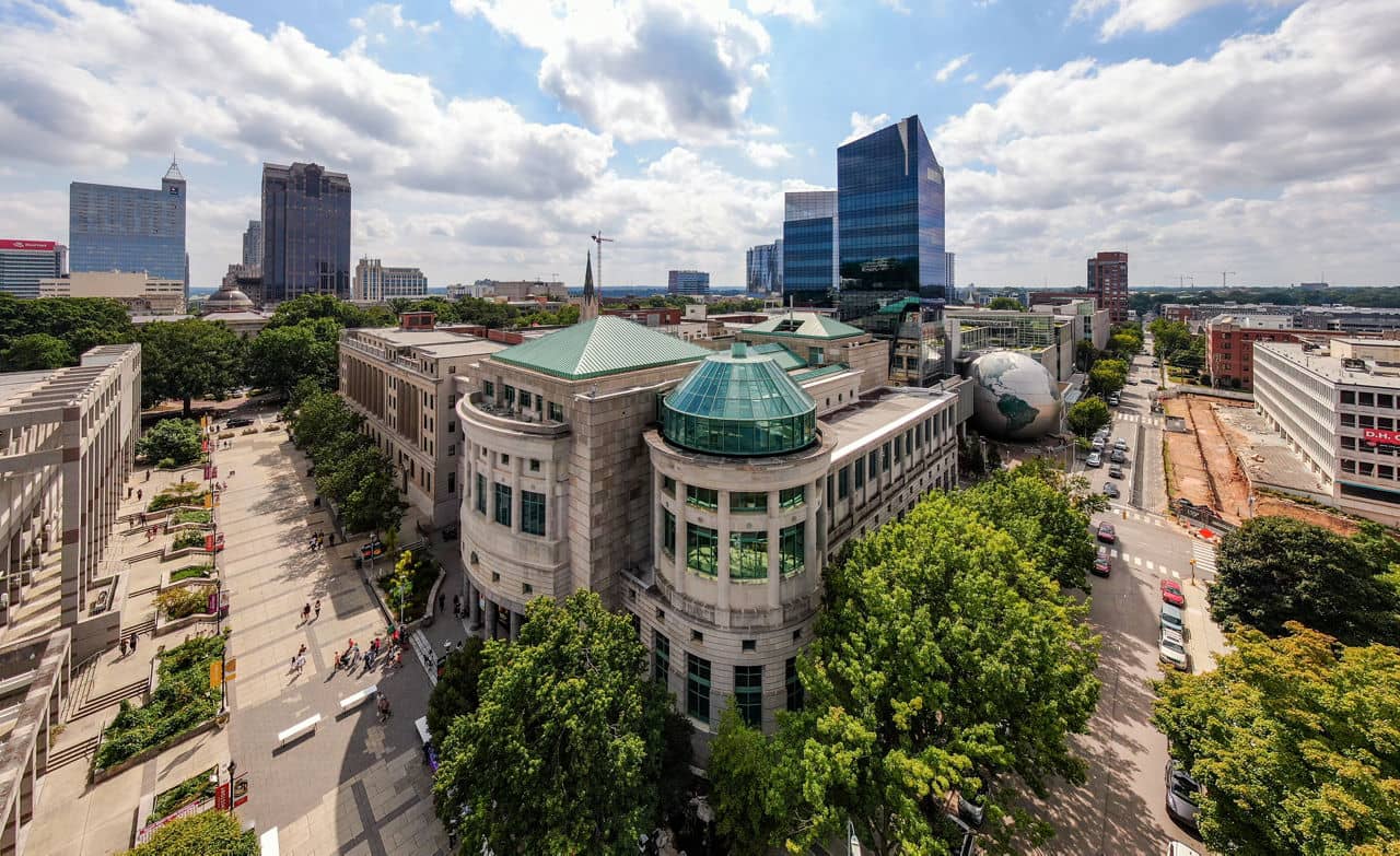 Downtown Raleigh NC skyline with museums and office buildings - Research Triangle Park area North Carolina 