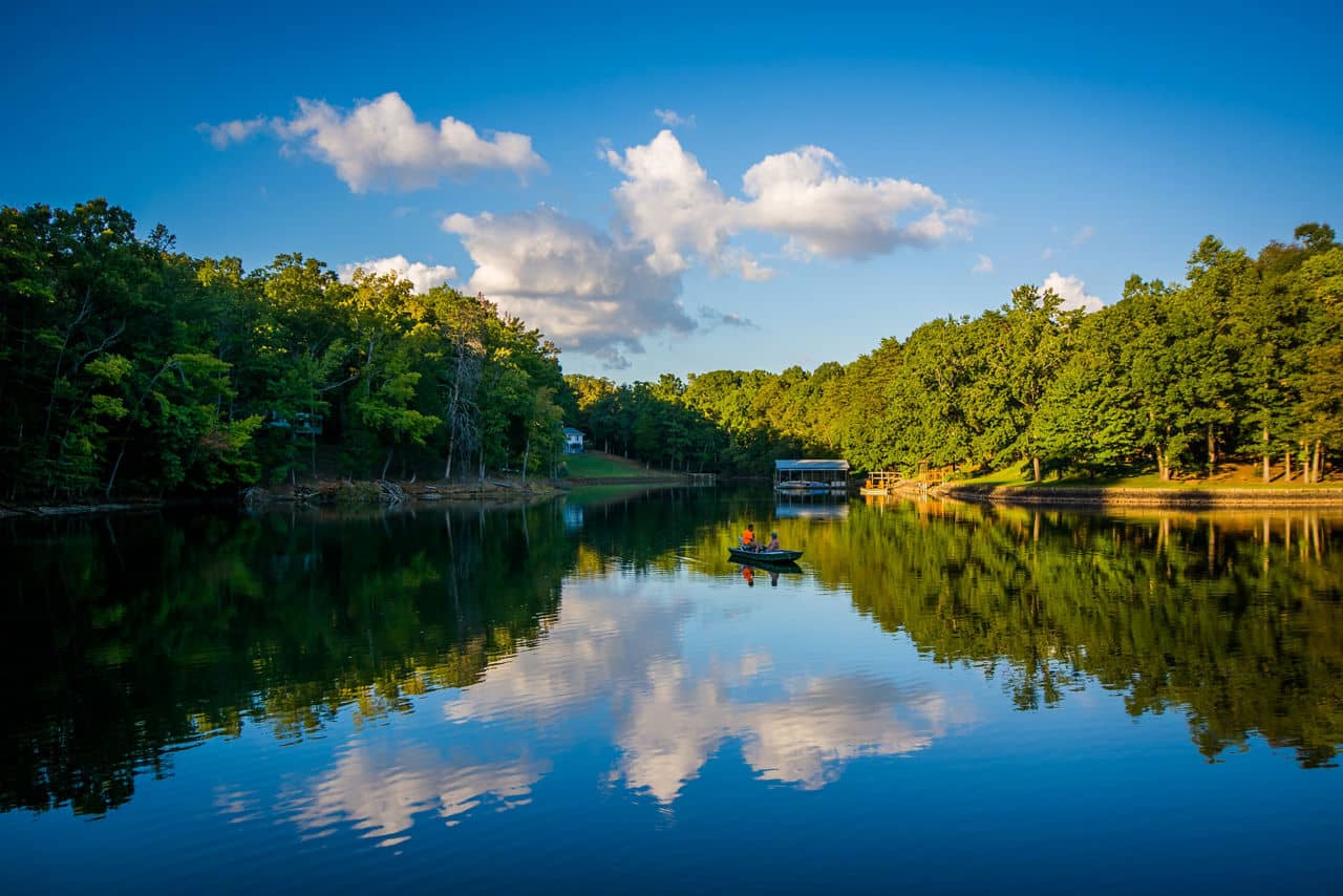 Enjoy the beautiful nature scene of Lake Wylie at McDowell Nature Preserve, in Charlotte, North Carolina.