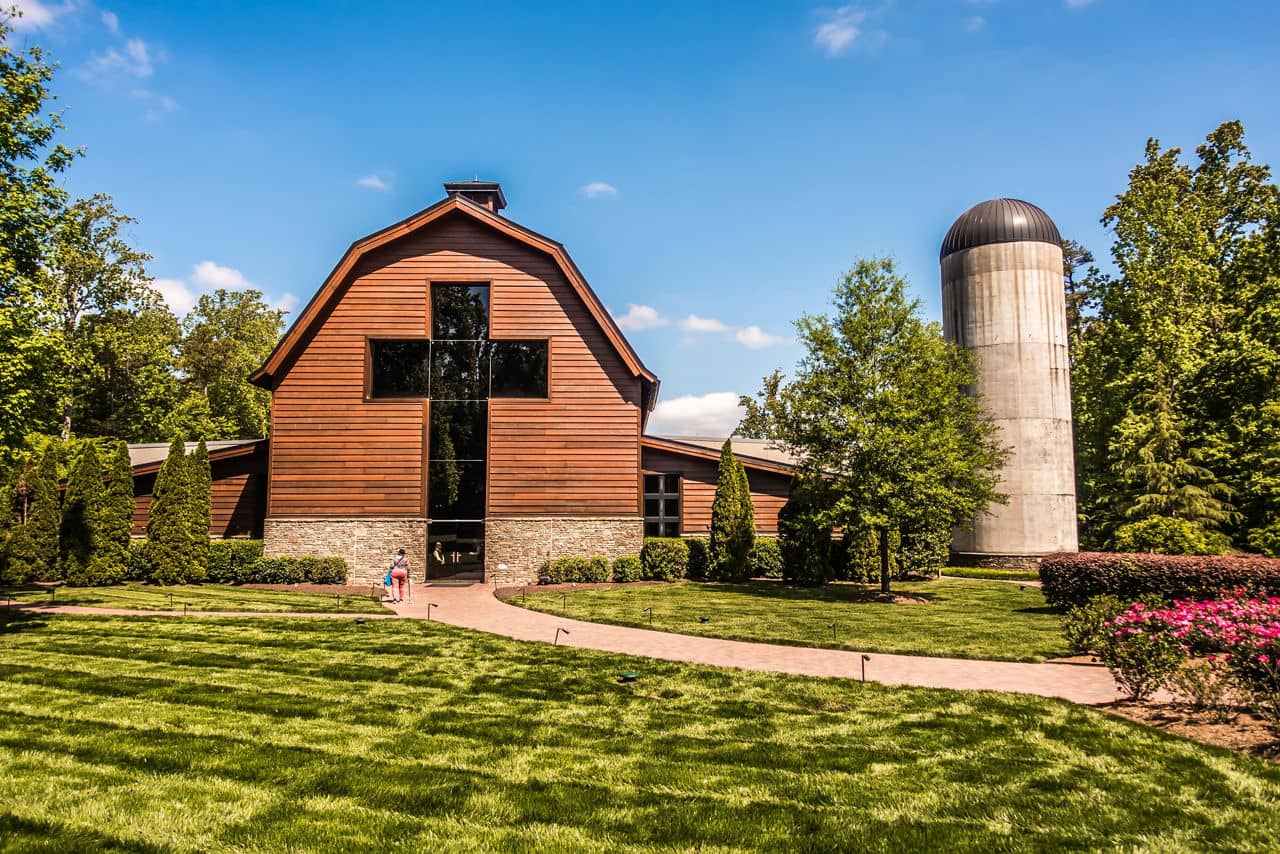 The Billy Graham Library building and grounds look beautiful on a sunny April day in Charlotte, North Carolina.