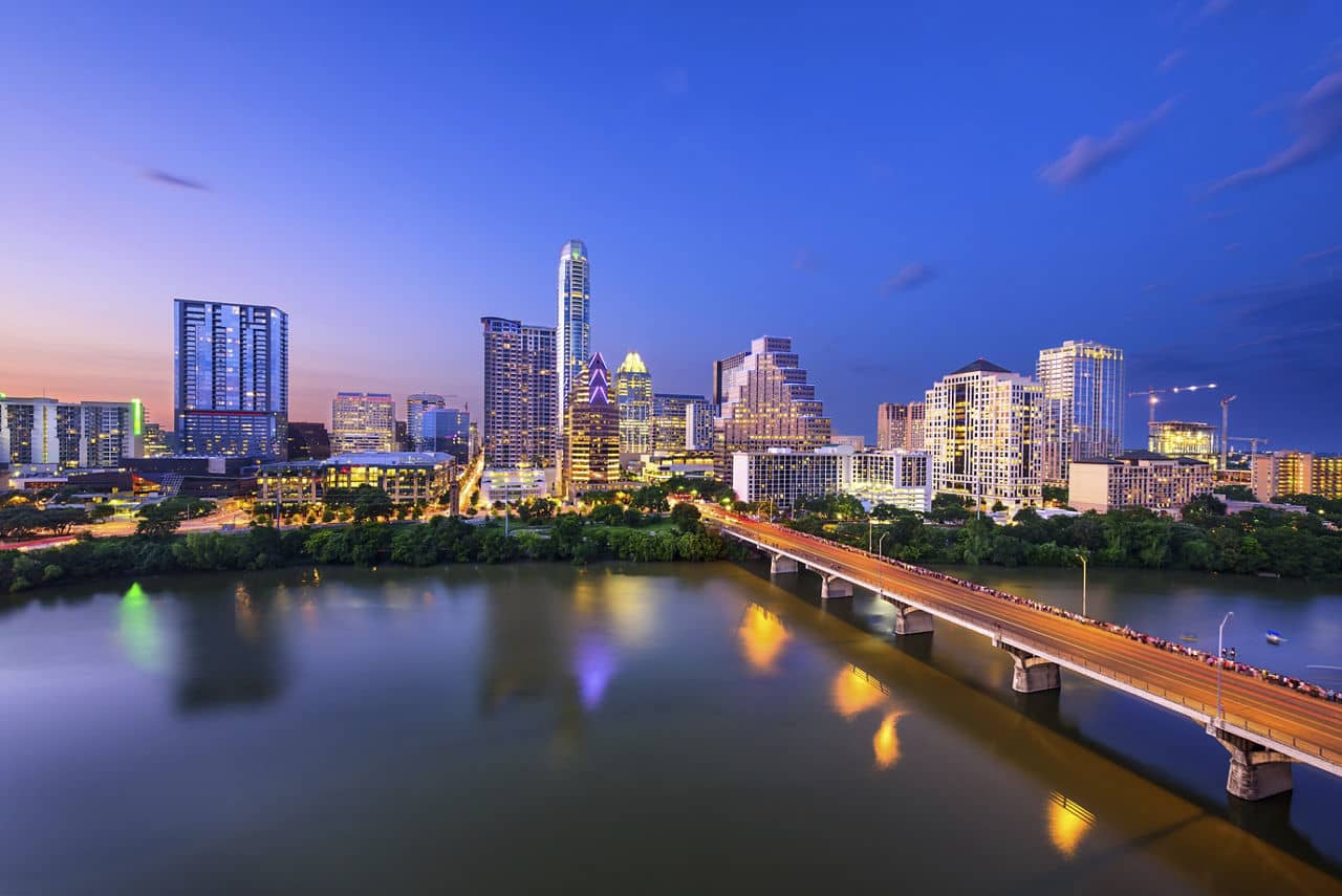 Austin, Texas, USA downtown skyline over the Colorado RIver.