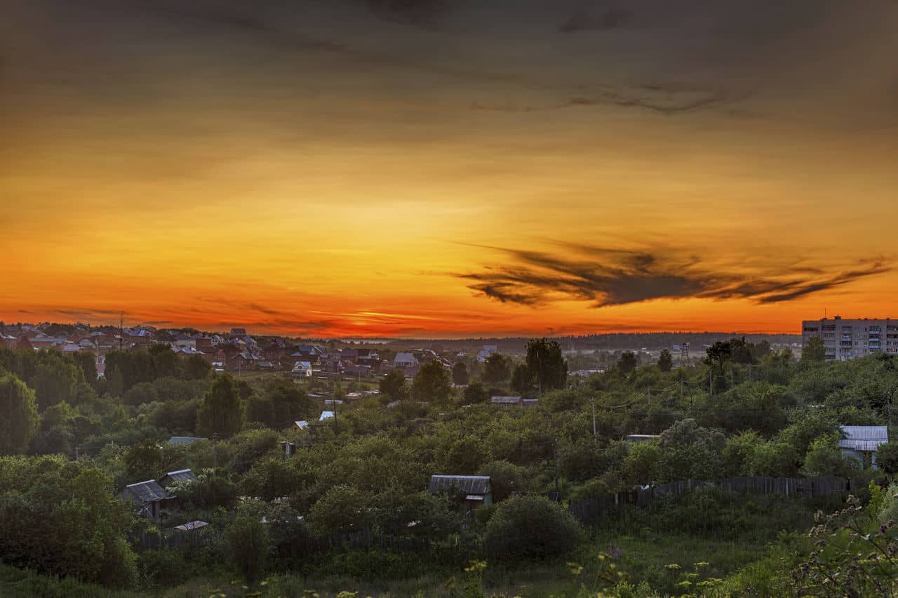 Sunset in small town in central Russia.