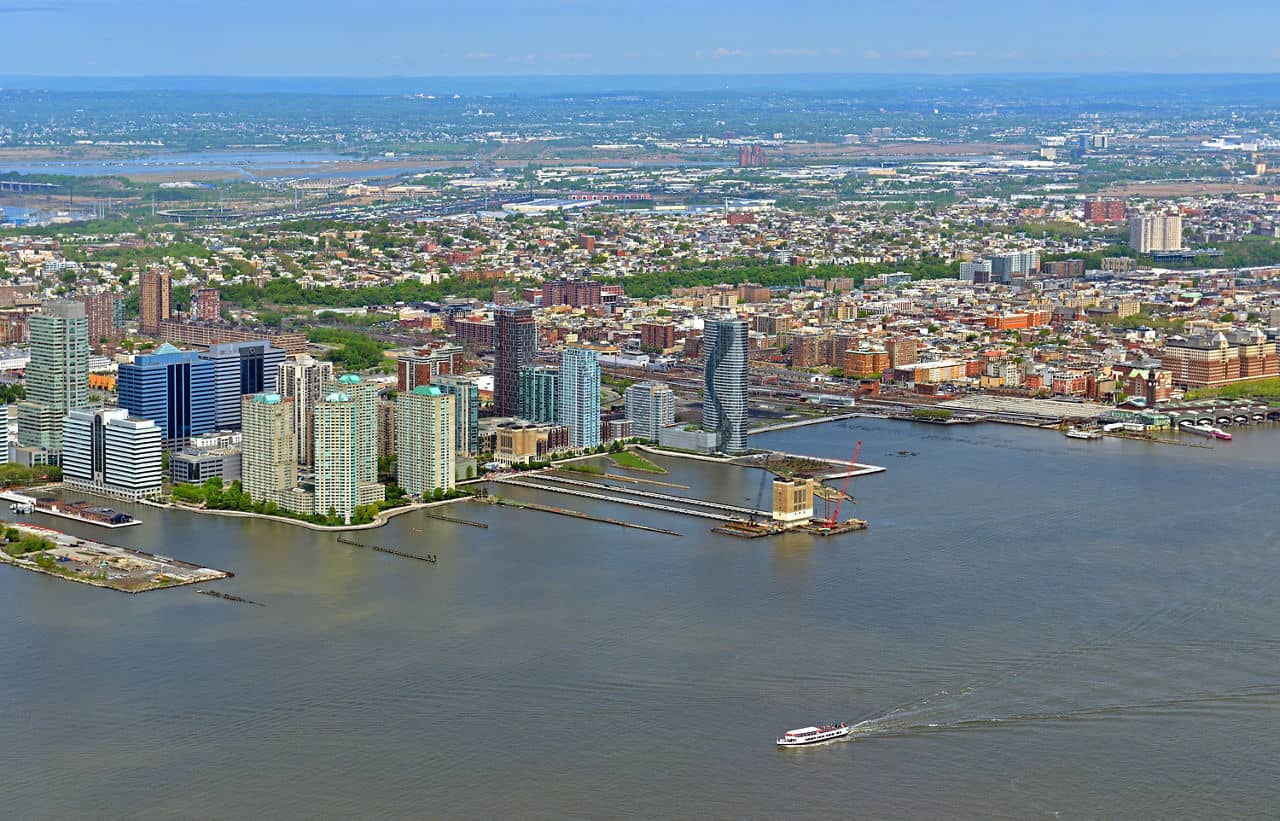 Cityscape on Hudson Waterfront. Hudson County, county in U.S. state of New Jersey