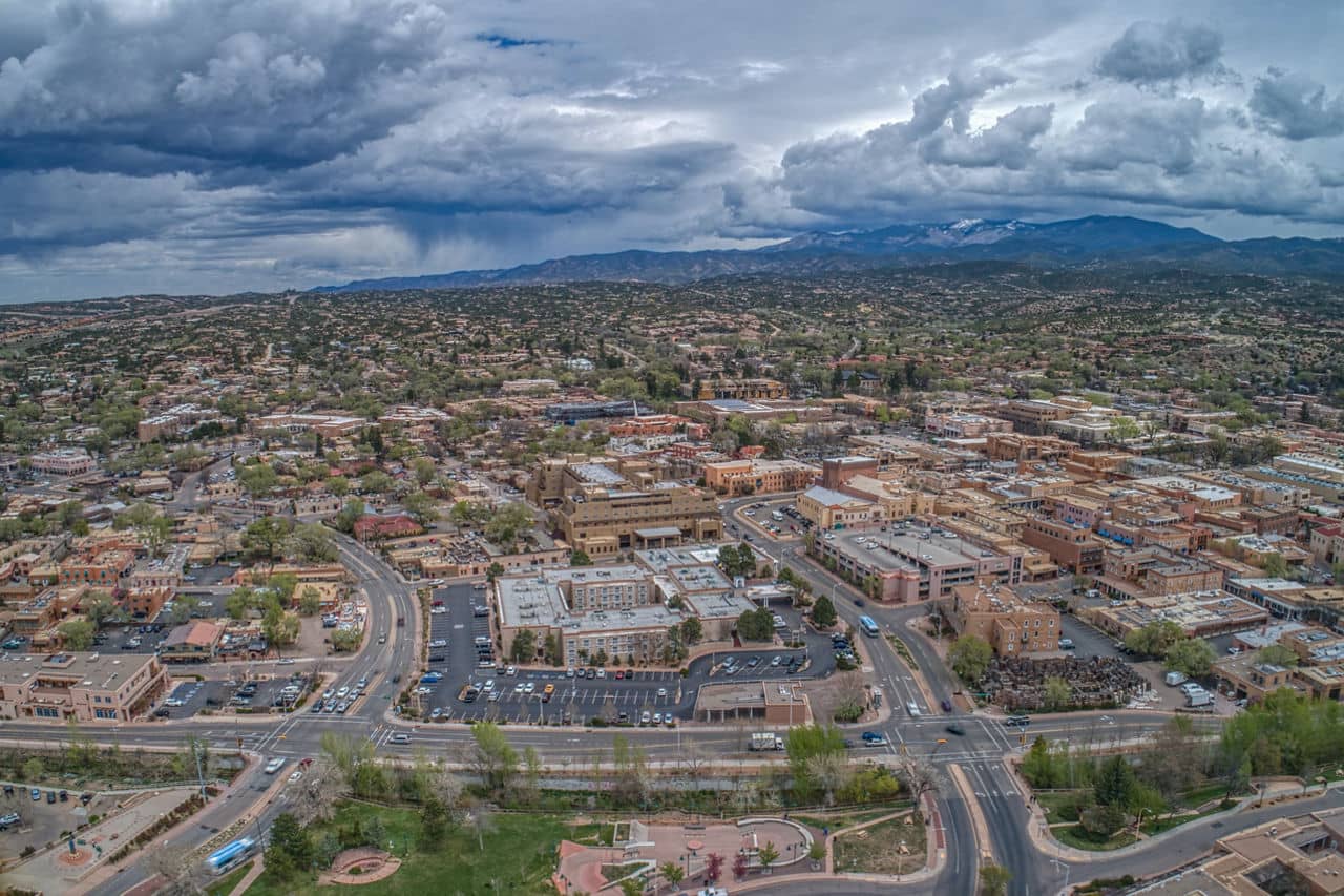 Santa Fe is the small Capitol of the State of New Mexico with Buildings in the Regional Pueblo Style